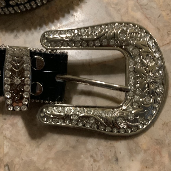 Angel Ranch Women Silver and Black Embellished Belt, M - Picture 4 of 9